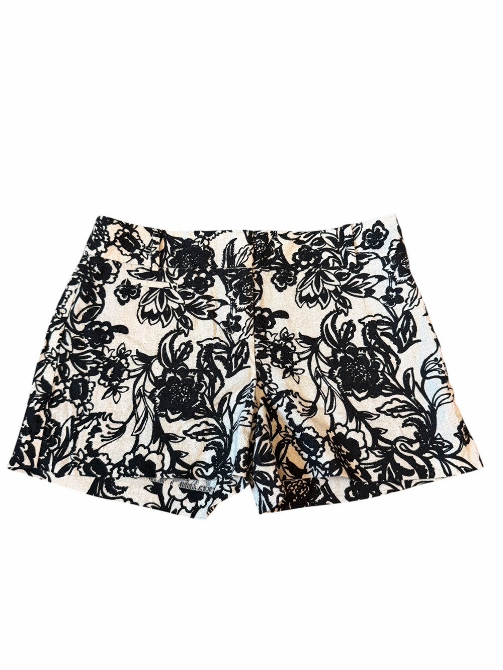 Ann Taylor Loft Cream Black Floral Linen Blend Chino Shorts Women’s Sz 2 - Picture 2 of 11